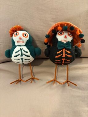 JCPenney Day of the Dead Birds in Teal, Black & Orange - Set of 2